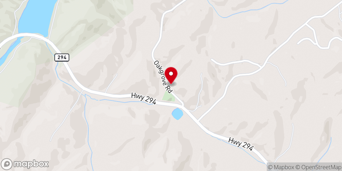 Map showing location of Oak Grove Baptist Church