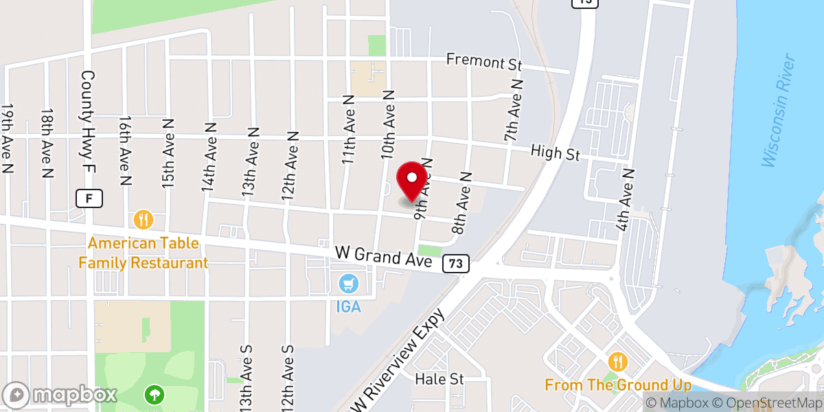 Map showing location of First Baptist Church Of Wisconsin Rapids