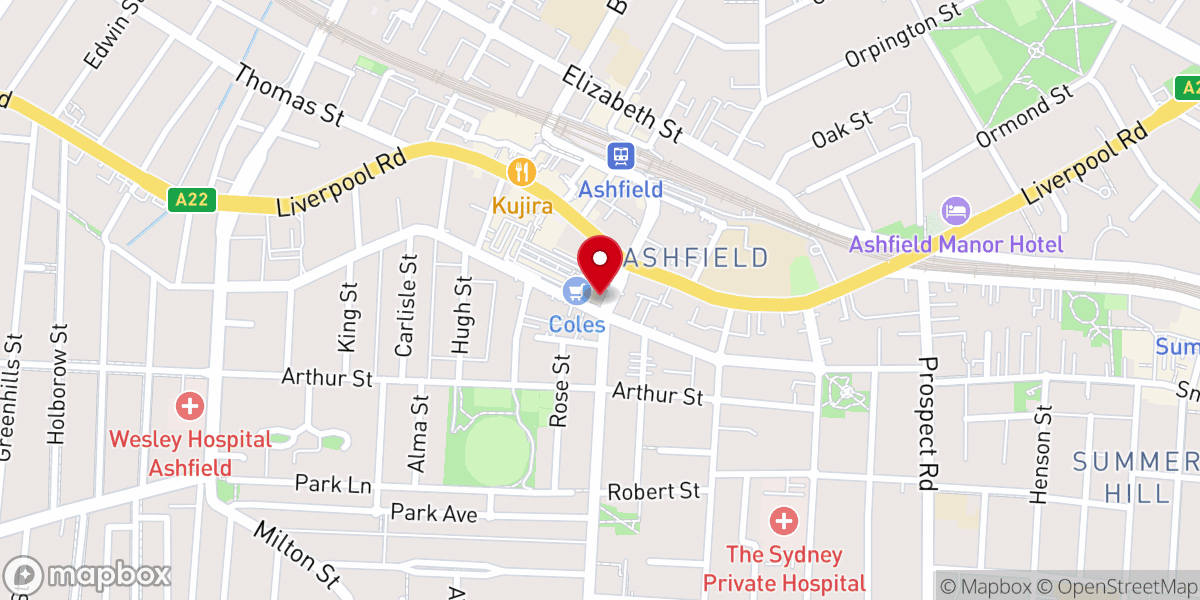 Map showing location of Ashfield Baptist Church