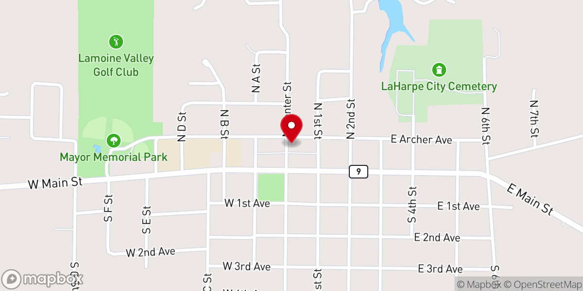 Map showing location of Union Church of La Harpe IL