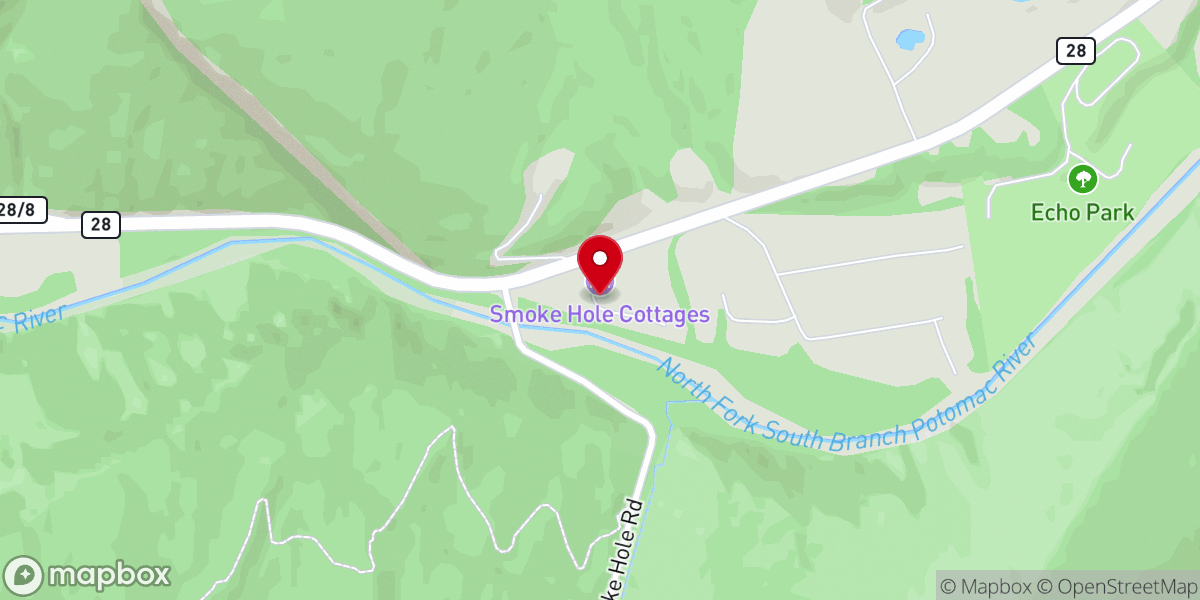 Map showing location of Smoke Hole Cottages