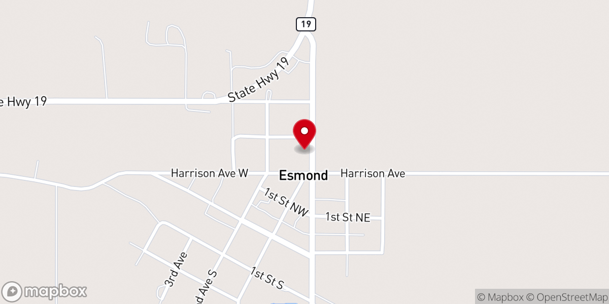 Map showing location of Esmond Mnwkn Lutheran Parish