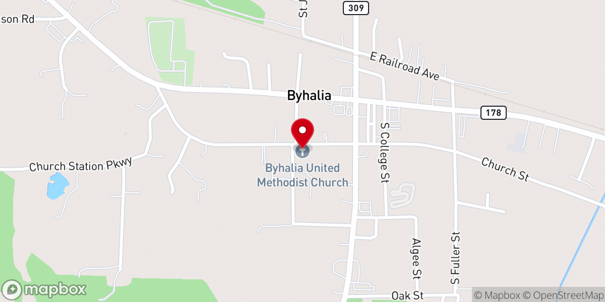 Map showing location of Byhalia United Methodist Church