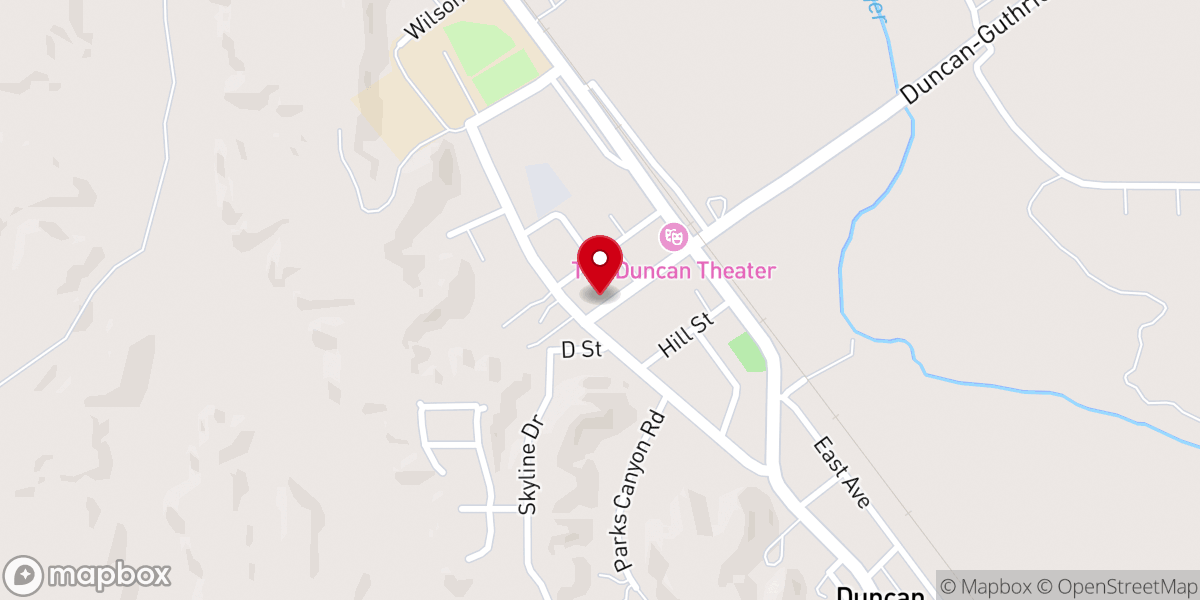 Map showing location of First Baptist Church of Duncan