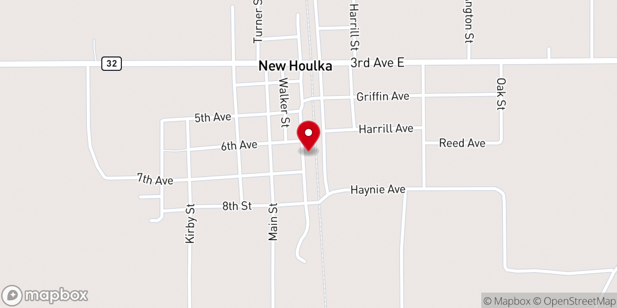 Map showing location of Houlka Methodist Church
