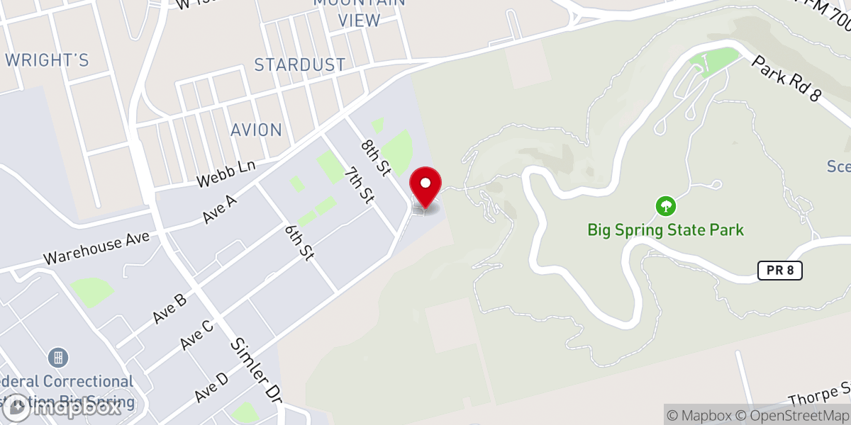 Map showing location of The Big Spring Vietnam Veterans Memorial