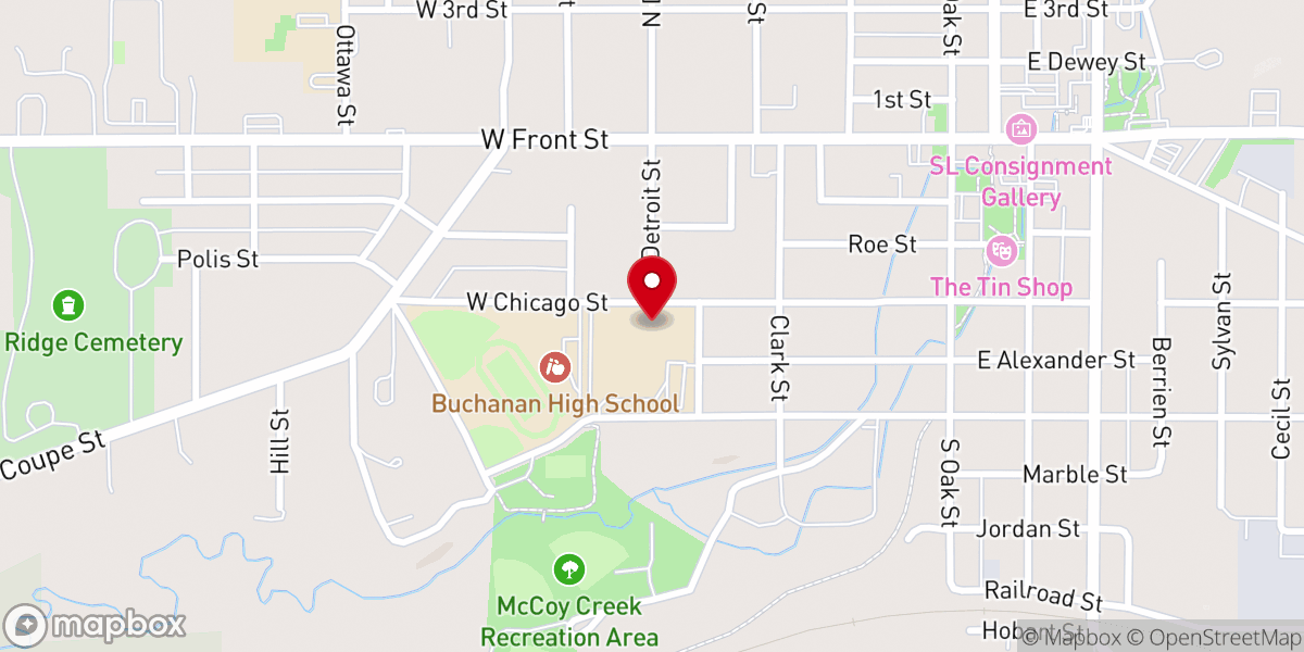 Map showing location of Buchanan High School
