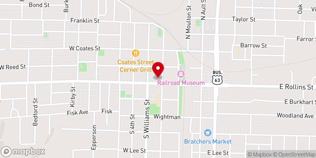 Map showing location of Moberly Municipal Auditorium