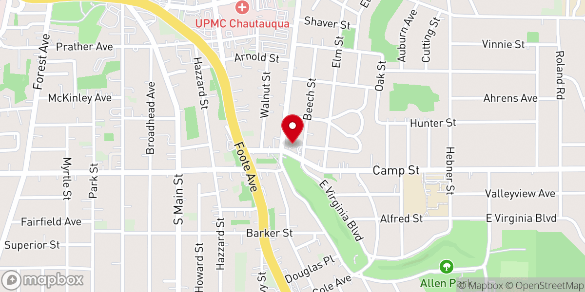 Map showing location of Jamestown Community Chapel