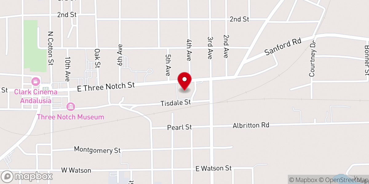Map showing location of Andalusia First Baptist Church