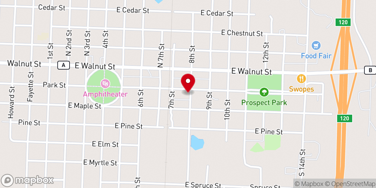Map showing location of Rich Hill Cafe