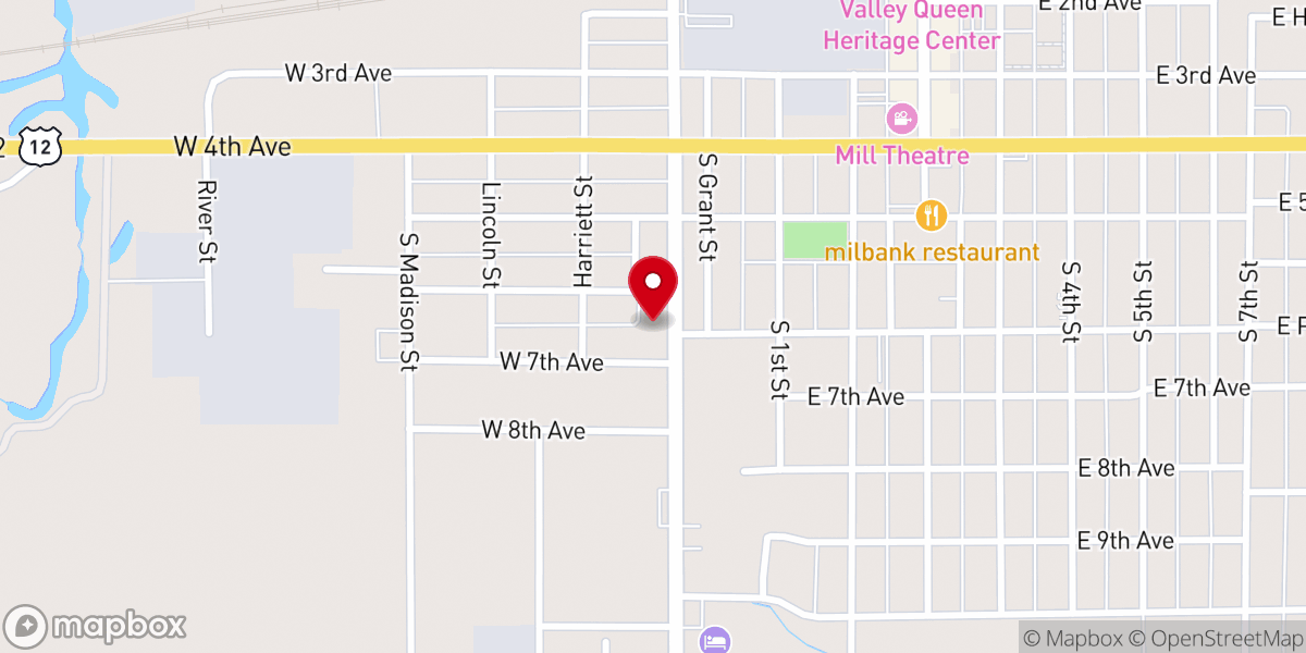 Map showing location of Milbank Baptist Church