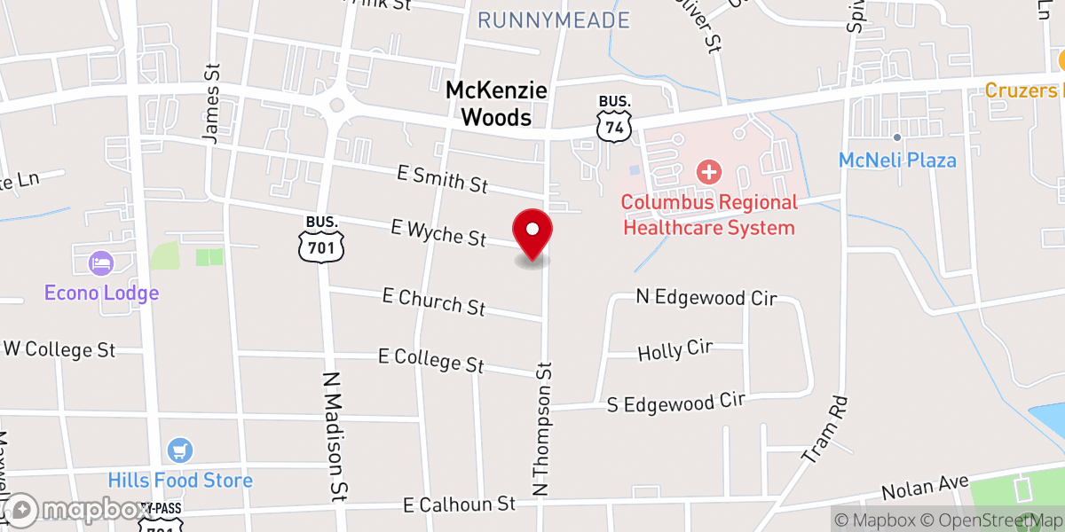Map showing location of First Presbyterian Church
