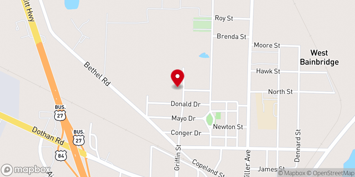 Map showing location of West Bainbridge Baptist Church