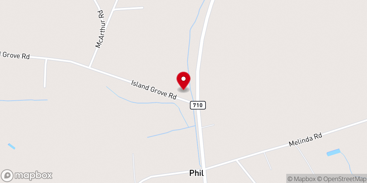Map showing location of Island Grove Baptist Church