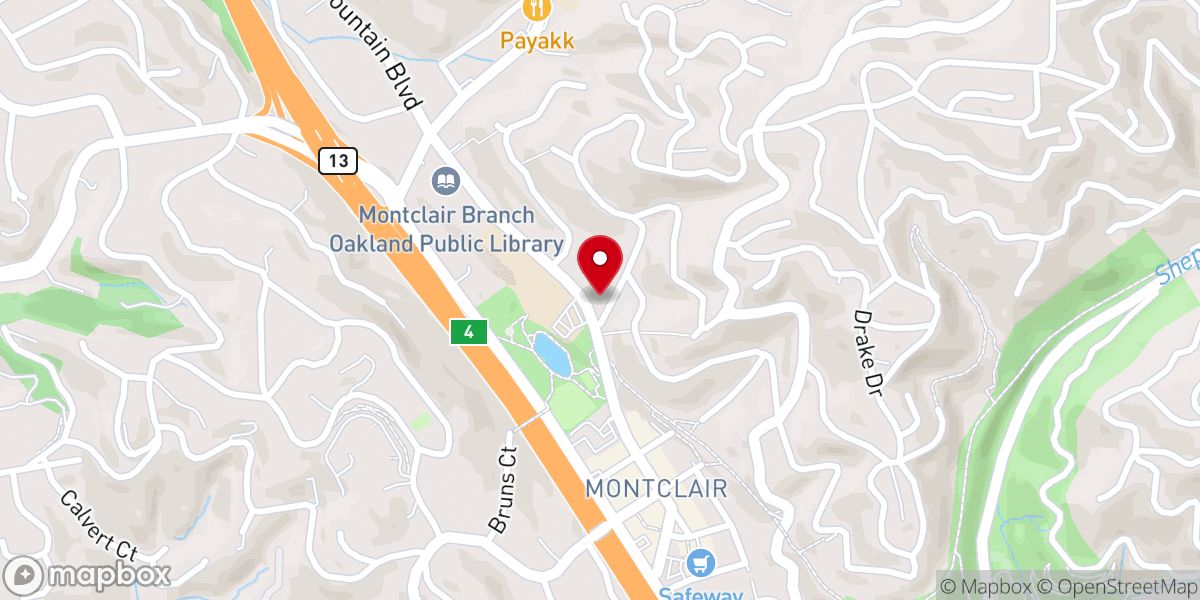 Map showing location of First Church of Christ, Scientist, Oakland CA, 1880 Mountain Blvd., Oakland, CA 94611