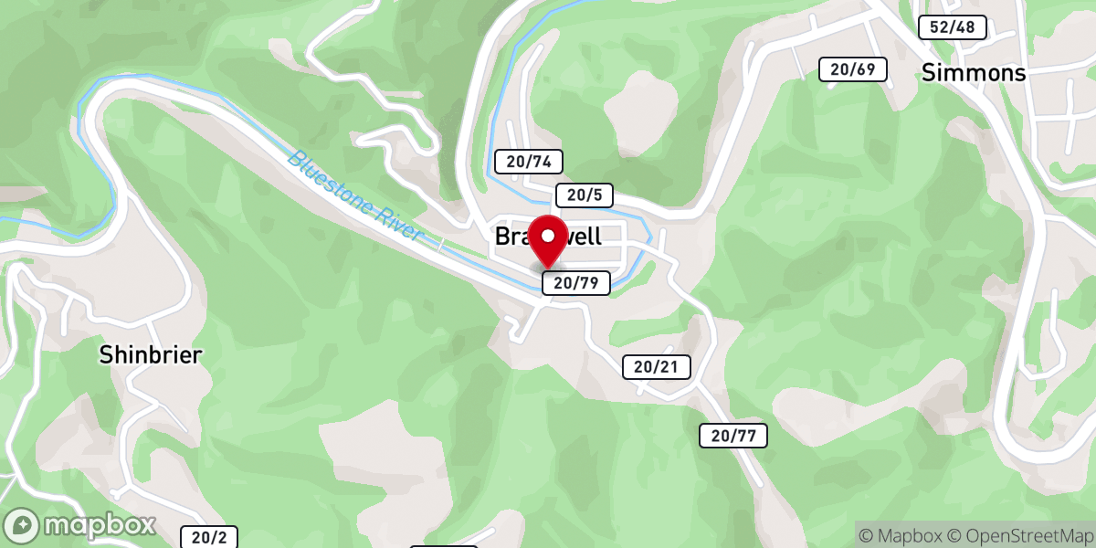 Map showing location of Bramwell Presbyterian Church