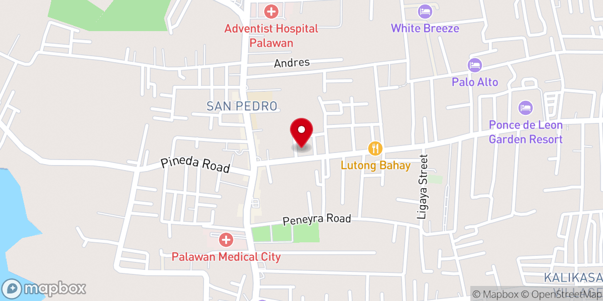 Map showing location of Puerto Princesa City Alliance Church (CAMACOP)