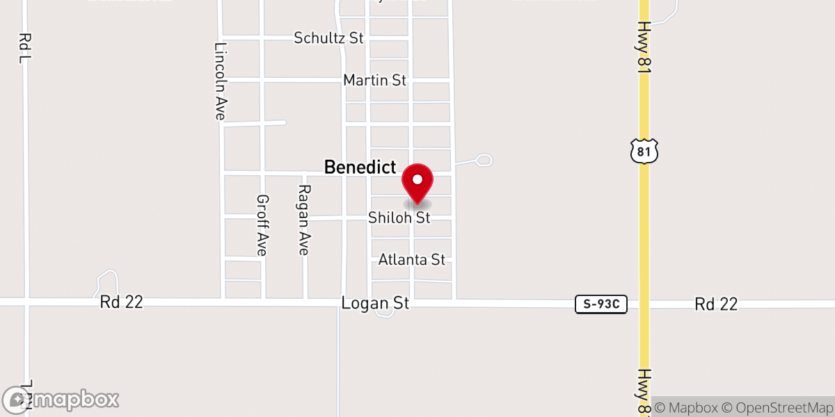 Map showing location of Benedict Community Church
