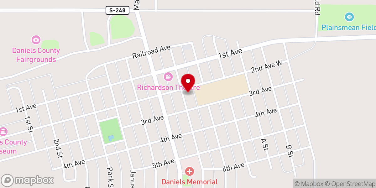Map showing location of Scobey Lutheran Church