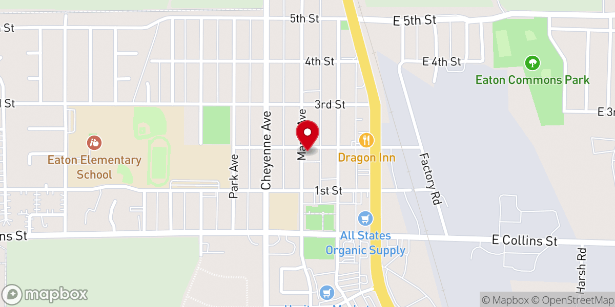 Map showing location of First Baptist Church of Eaton