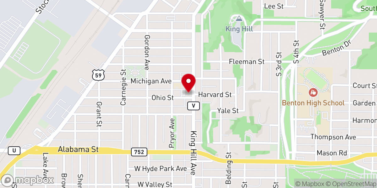 Map showing location of King Hill Christian Church