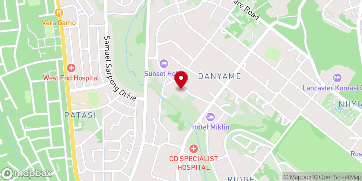 Map showing location of Harvest Chapel International, Kumasi