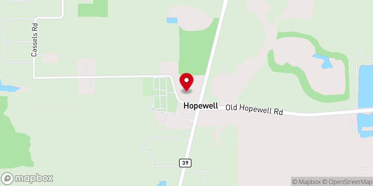 Map showing location of Hopewell Baptist Church