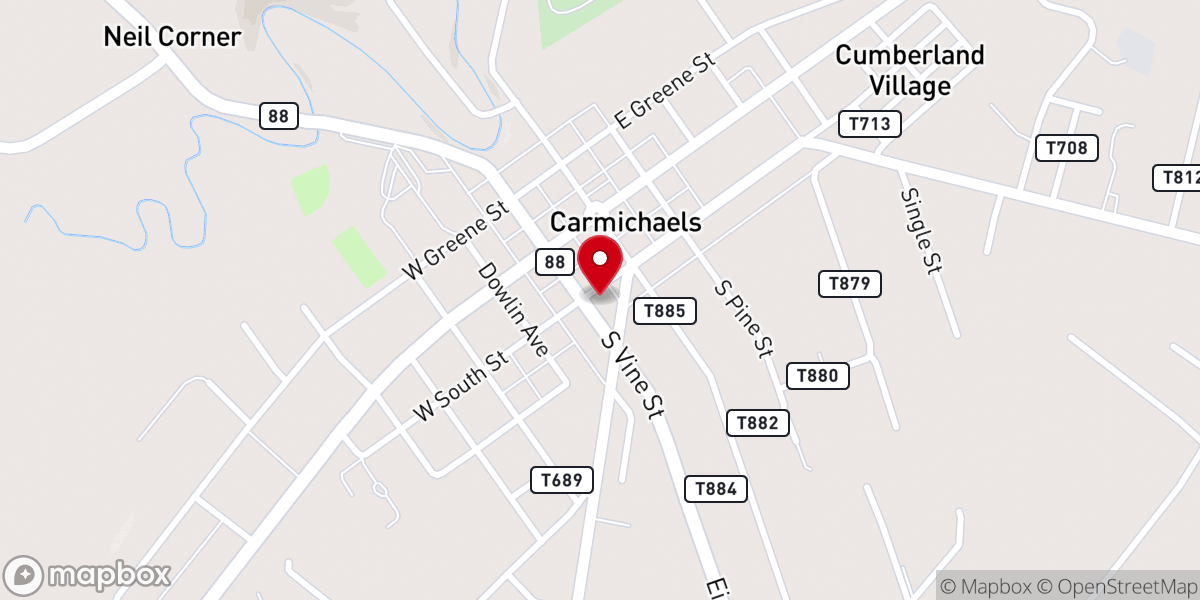 Map showing location of Carmichaels Methodist Church