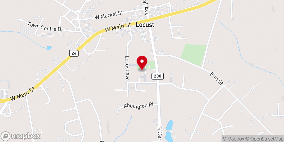 Map showing location of First Baptist Church of Locust