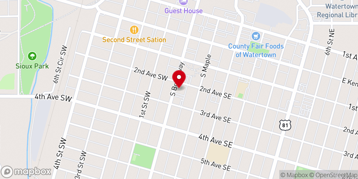 Map showing location of Watertown First United Methodist Church