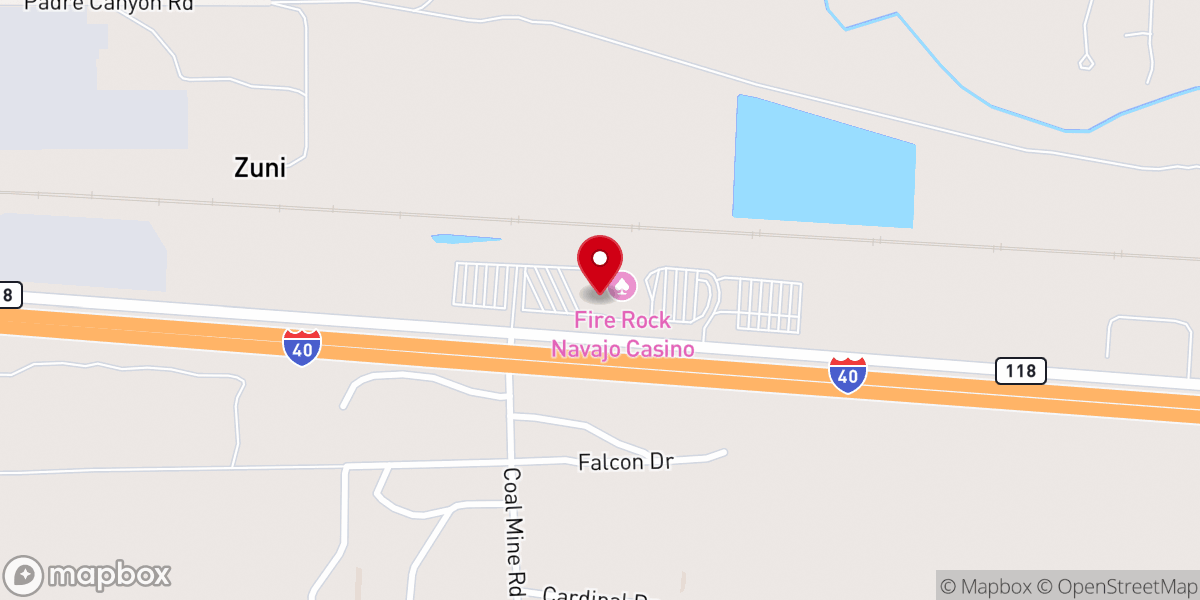 Map showing location of Fire Rock Navajo Casino