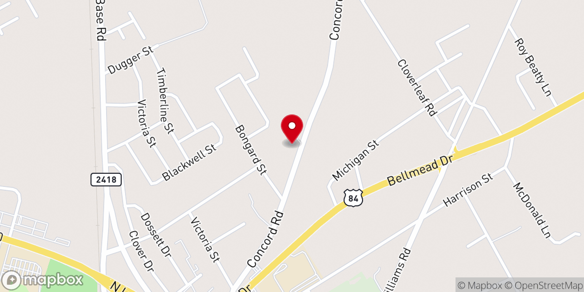 Map showing location of Concord Baptist Church