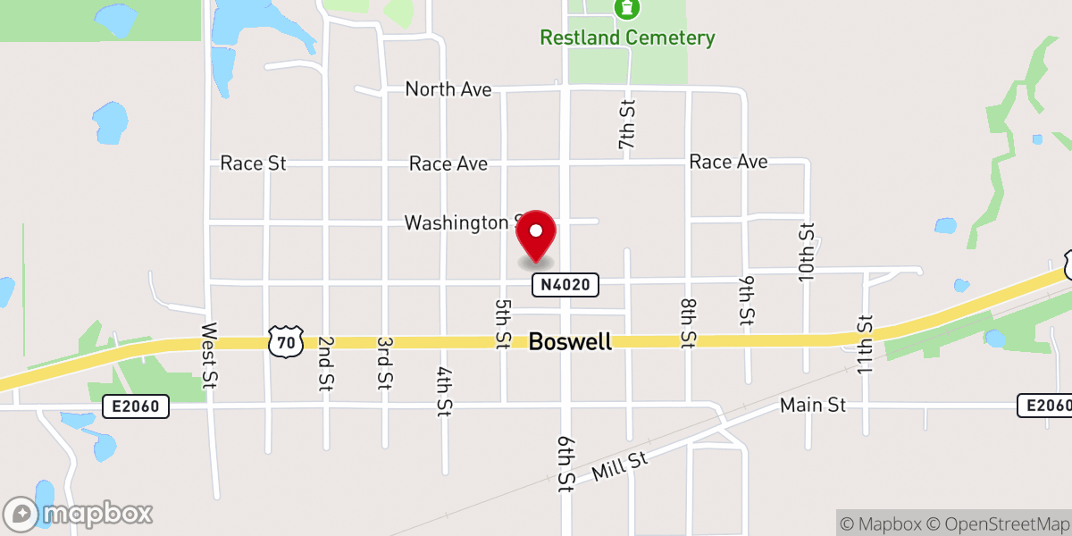 Map showing location of Boswell Church of Christ