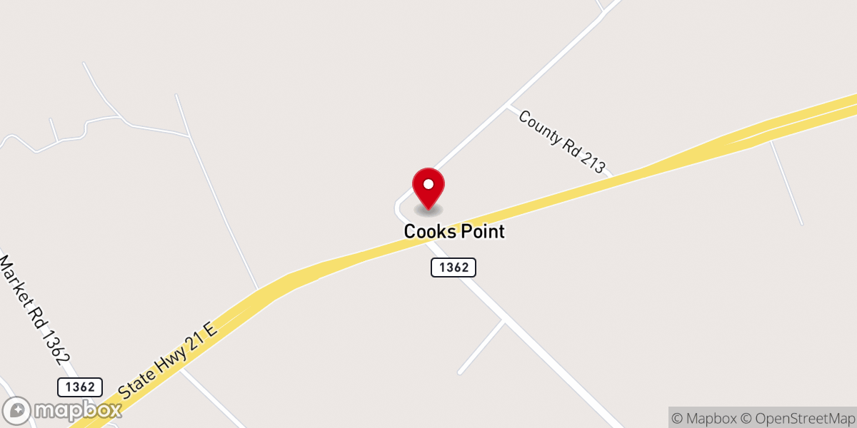 Map showing location of Cooks Point Bretheren Church