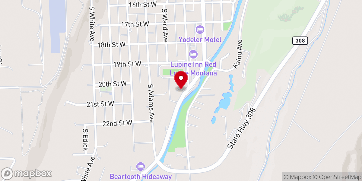 Map showing location of Red Lodge Alliance Chapel