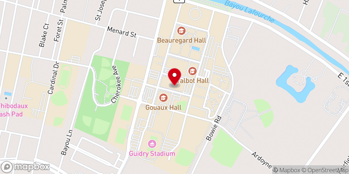 Map showing location of Nicholls State University