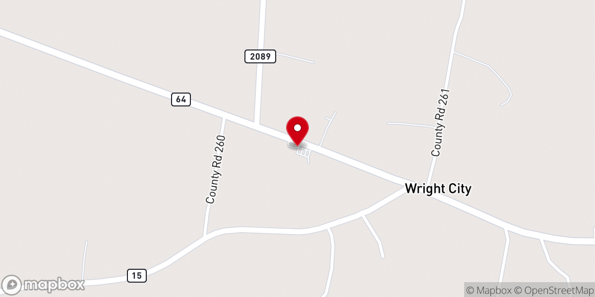 Map showing location of First Baptist Church of wright City