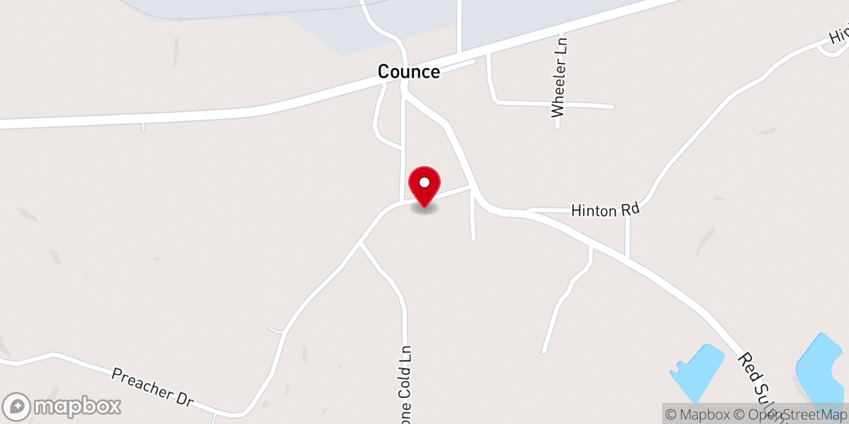Map showing location of First Baptist Church Counce