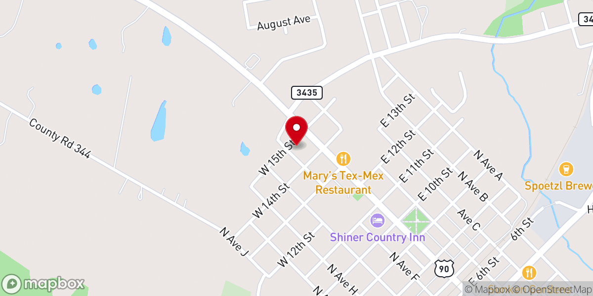 Map showing location of Shiner Baptist Church