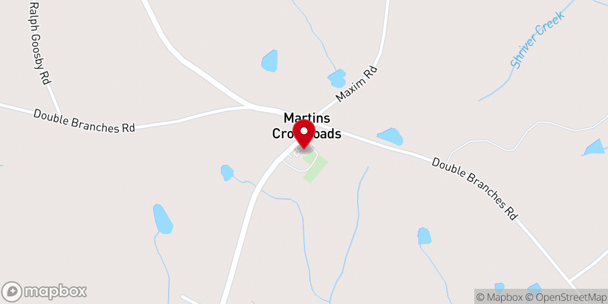 Map showing location of Martin's Cross Roads C.H. Church