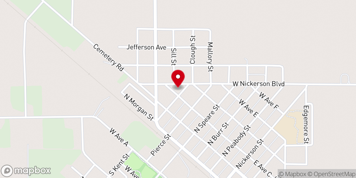Map showing location of First Baptist Church of Nickerson