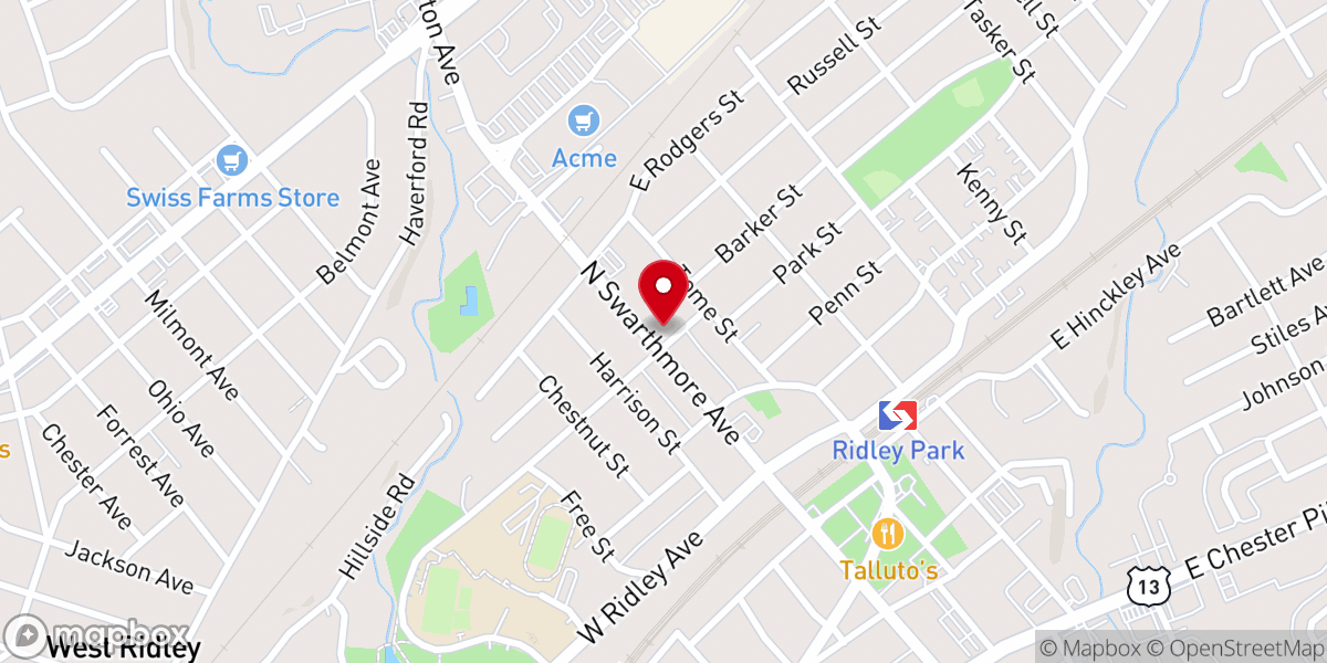 Map showing location of Ridley Park United Methodist Church