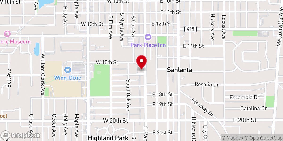 Map showing location of Sanford Church of Christ