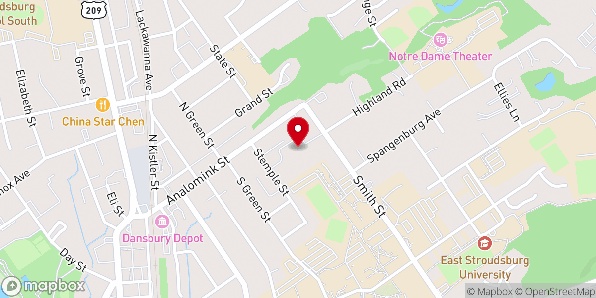 Map showing location of East Stroudsburg Presbyterian Church