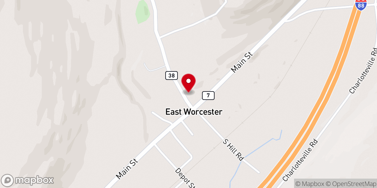 Map showing location of First Baptist Church of Worcester, New York