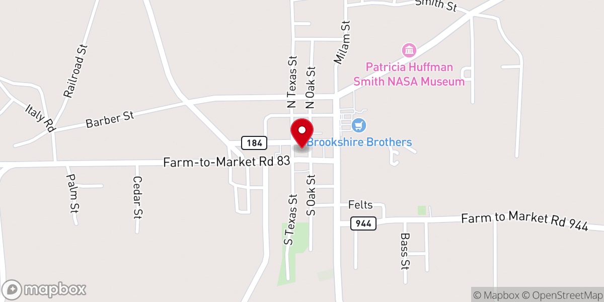 Map showing location of Sabine County Courthouse
