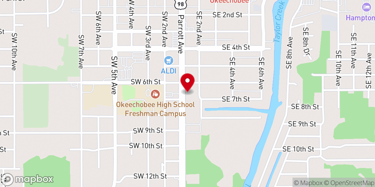 Map showing location of Christ Fellowship Church in Okeechobee, FL