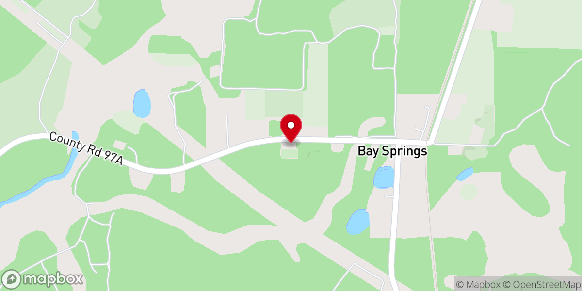 Map showing location of Bay Springs Full Gospel Church