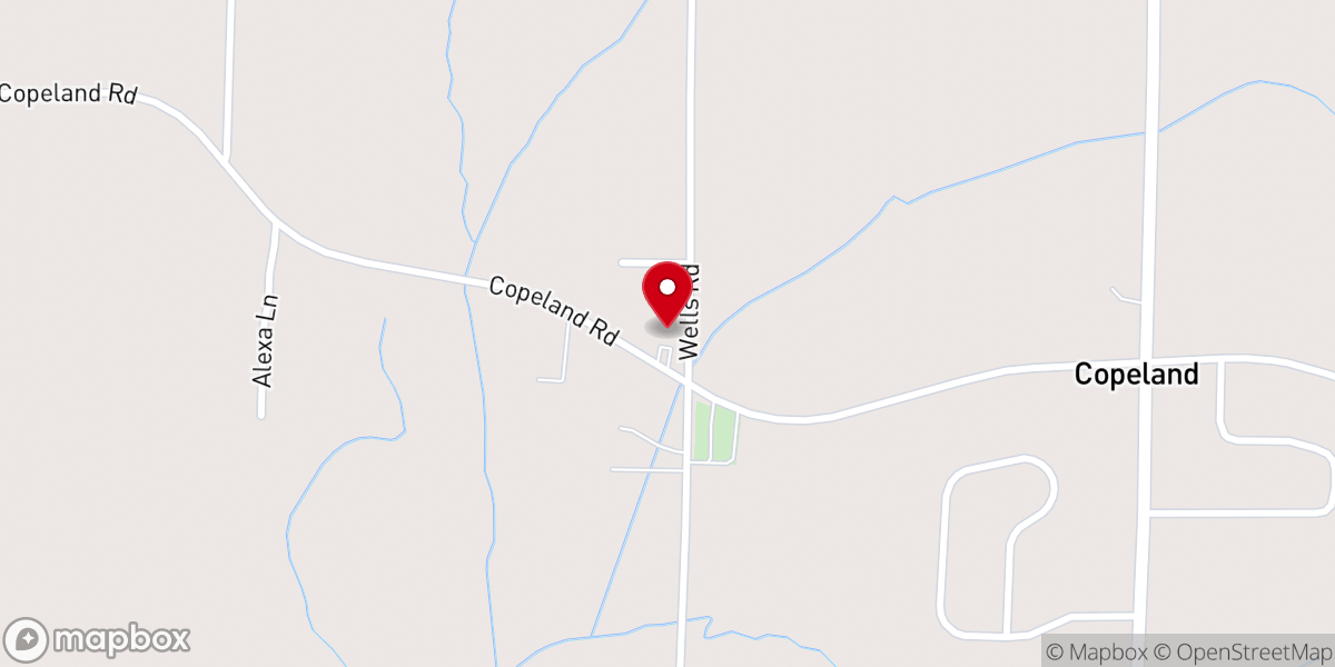 Map showing location of Copeland Presbyterian Church